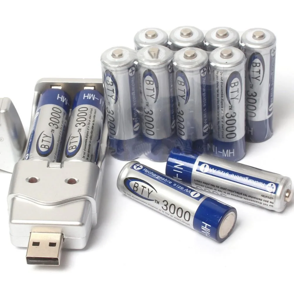 4 įkraunamos 3000 mAh AA baterijos